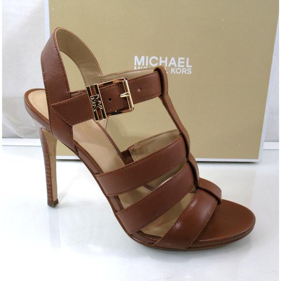Michael Kors Jagger High Heel Stiletto Strappy Sandal Leather Luggage Size 7